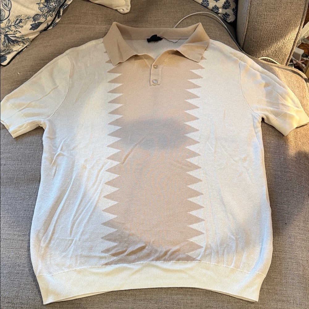 Truth Men's Short Sleeve Polo in Cream and Tan Chevron Panel